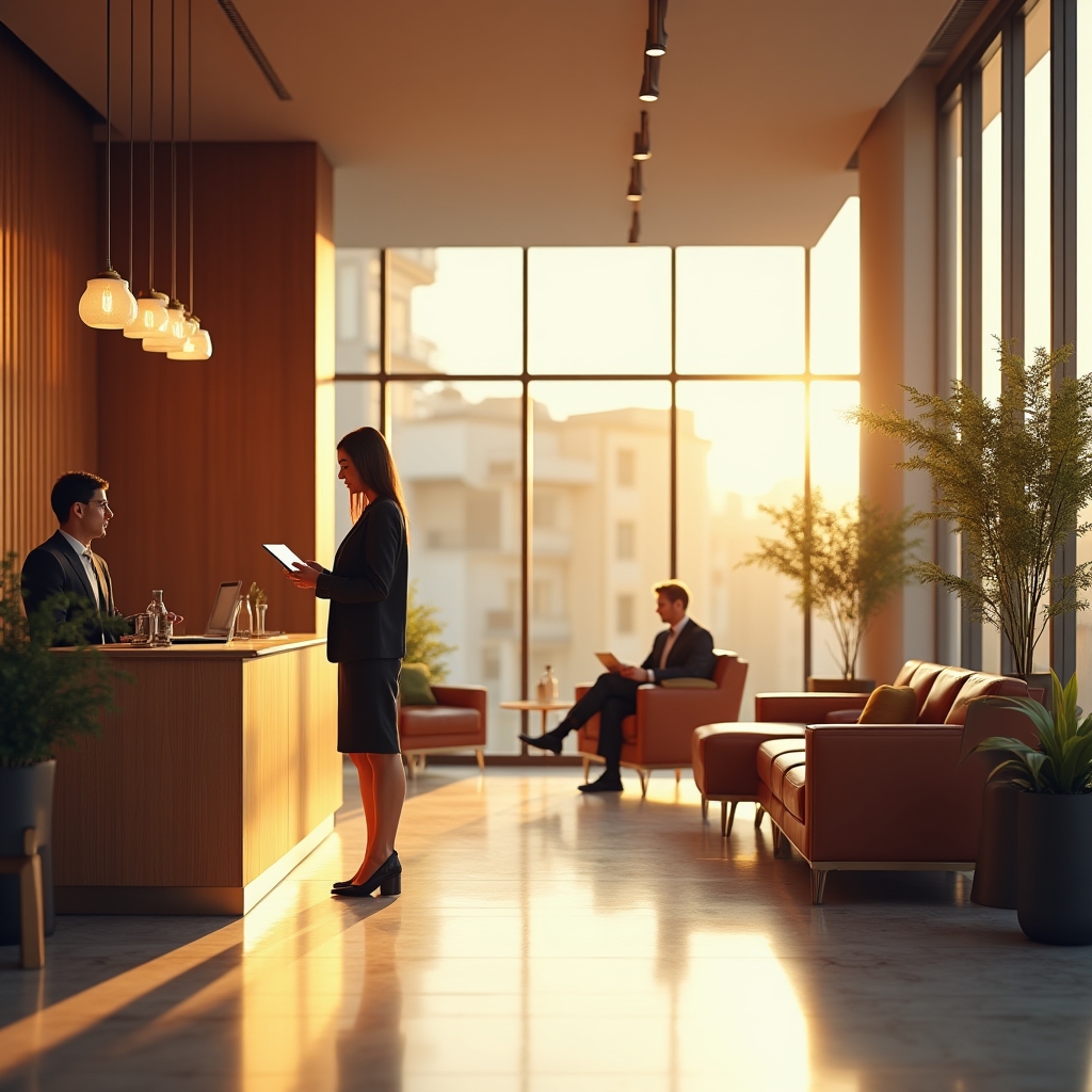 Recepción de oficina moderna en Madrid