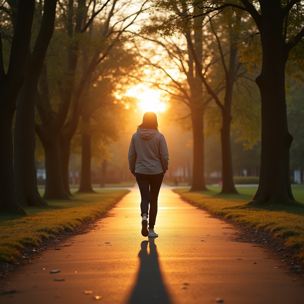 Persona caminando por un sendero al atardecer, simbolizando un nuevo comienzo